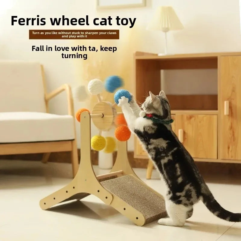 Cat Scratching Post with Ferris Wheel Spinning Balls