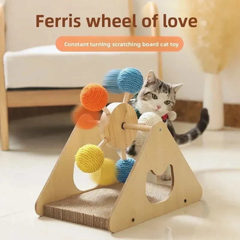Cat Scratching Post with Ferris Wheel Spinning Balls