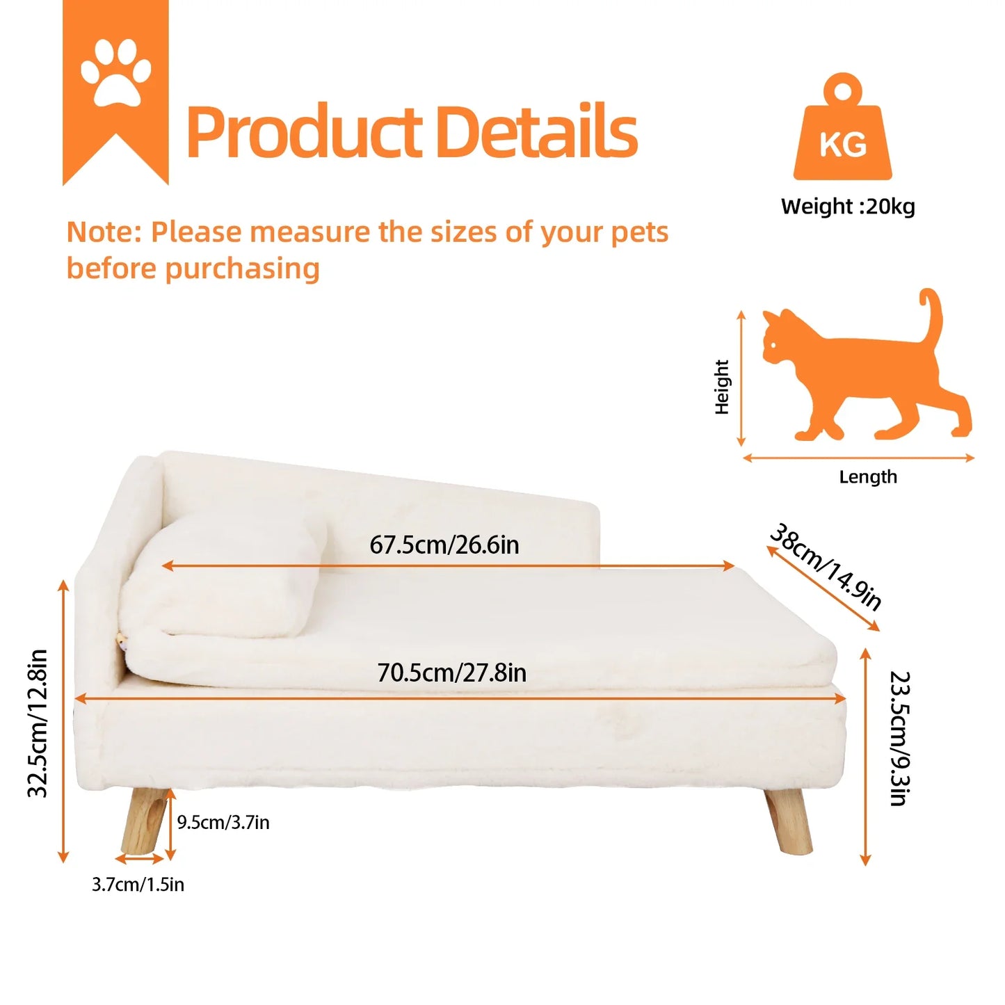 Elevated Nordic Pet Bed – Cozy Stool-Style Sofa with Waterproof Pad & Wooden Legs for Small Dogs & Kittens