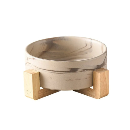 Marbling Ceramic Cat and Dog Bowl  With Wooden Rack