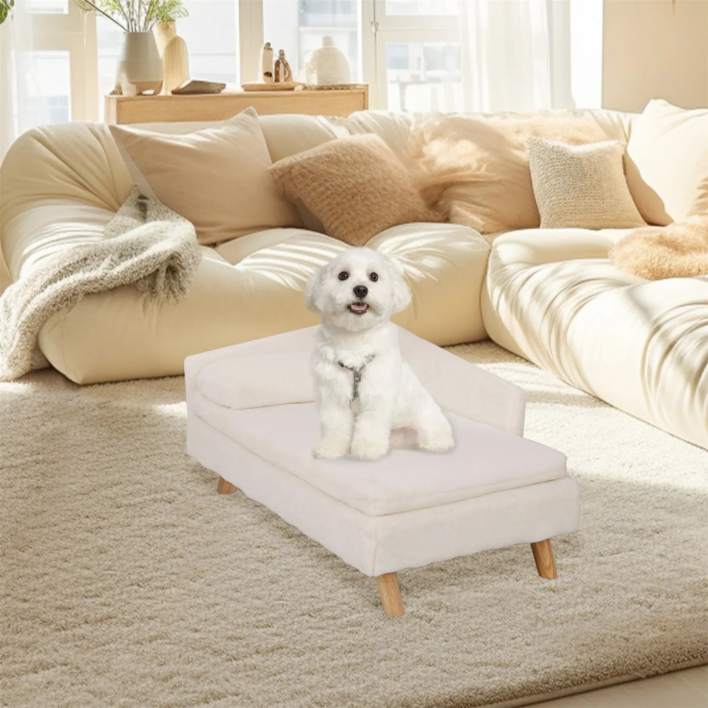 Elevated Nordic Pet Bed – Cozy Stool-Style Sofa with Waterproof Pad & Wooden Legs for Small Dogs & Kittens