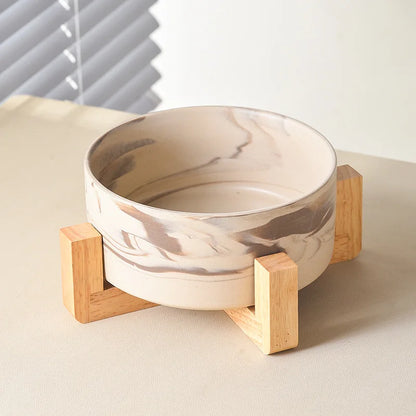 Marbling Ceramic Cat and Dog Bowl  With Wooden Rack